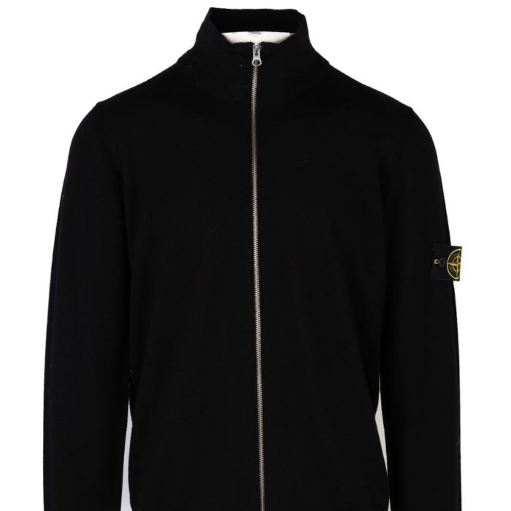 STONE ISLAND MENS BLACK WOOL ZIP UP CARDIGAN